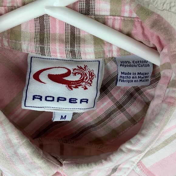 Roper Pink Plaid Pearl Button Collared Long Sleeve Button Up Shirt Womens Sz M - Picture 6 of 8